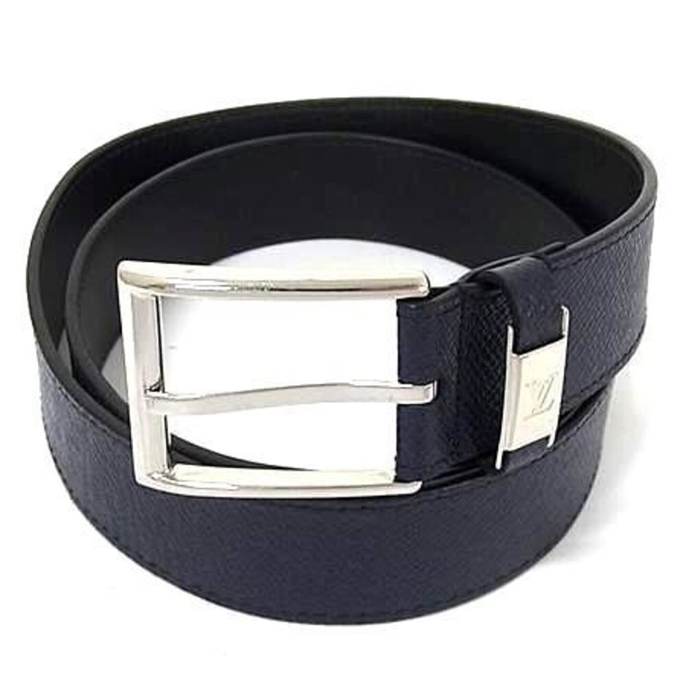 LOUIS VUITTON Taiga Leather Belt LV City Pin M8257 Navy Men's